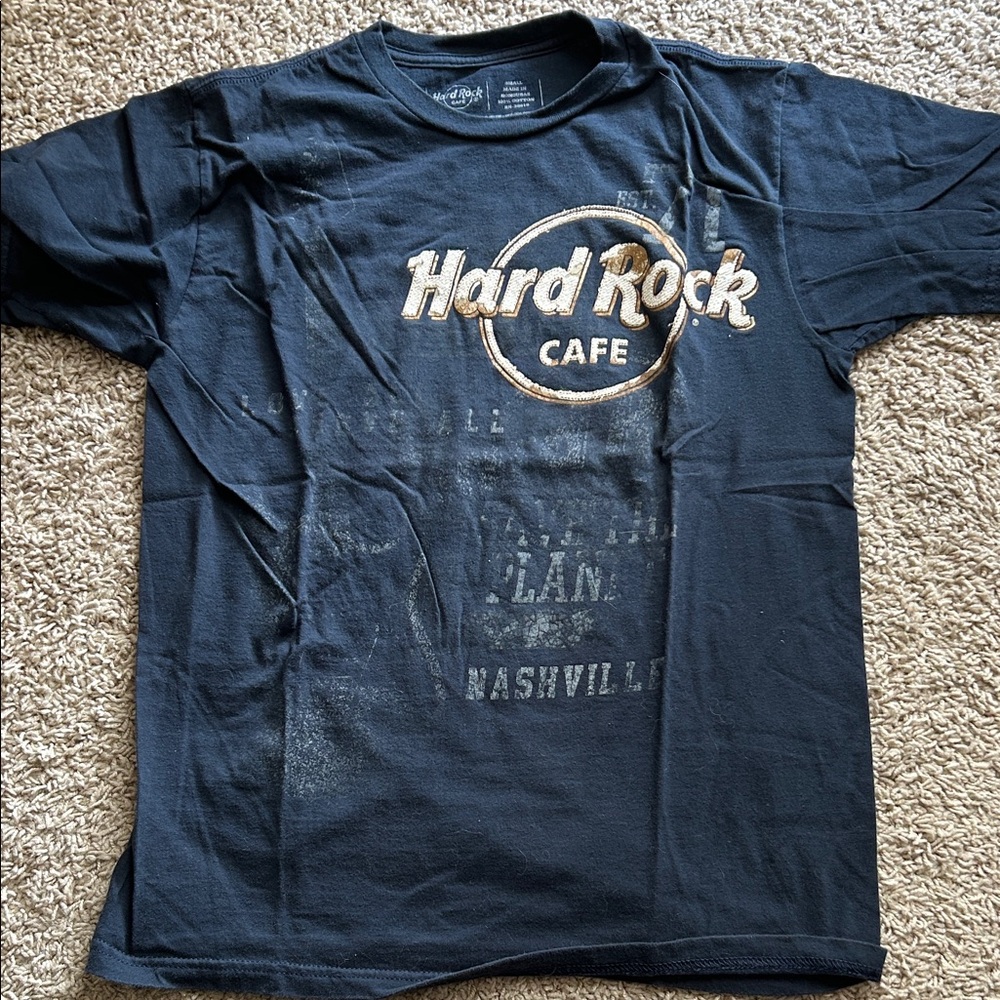 Hard Rock Cafe Navy Tee with Gold Logo